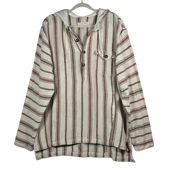 Territory Ahead Hoodie Mens Large Surf Hippie Baja Pullover Striped Cream Red - Picture 1 of 12